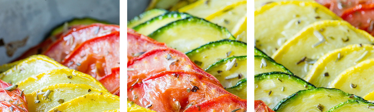Grilled vegetables, carefully arranged